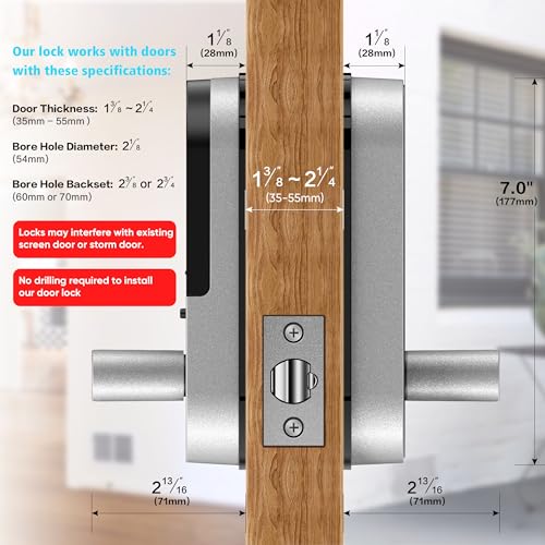 Keyless-Entry Fingerprint Smart Door Lock: Sifely Digital Electronic Lock with Code Passcode, Electric Door Knob, Biometric Handle, Perfect for Entry Doors, Bedroom Doors (Silver)