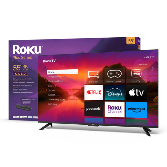 Roku 55" Plus Series 4K Dolby Vision HDR10+ QLED Smart RokuTV with Voice Remote Pro, Striking 4K Resolution, Automatic Brightness, Dolby Vision and HDR10+