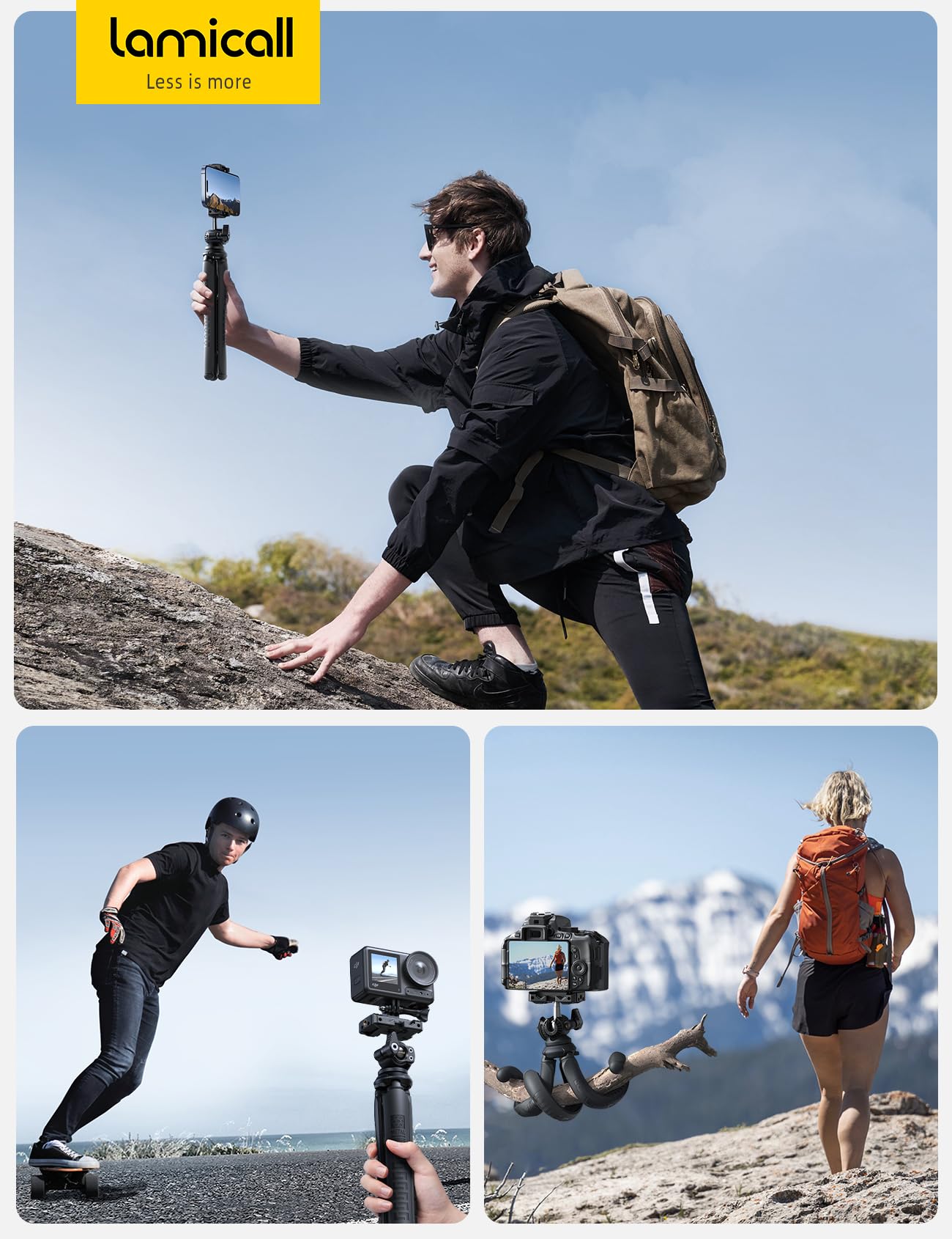 Lamicall Tripod for iPhone - 3 in 1 Flexible Phone Tripod with Wireless Remote - iPhone Tripod Stand for Video Recording Vlogging Selfie Compatible with iPhone Samsung Go Pro, Digital Camera