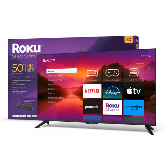 Roku Smart TV – 50-Inch Select Series 4K HDR RokuTV Enhanced Voice Remote, Brilliant 4K Picture, Automatic Brightness, & Seamless Streaming – Live Local News, Sports, Family Entertainment