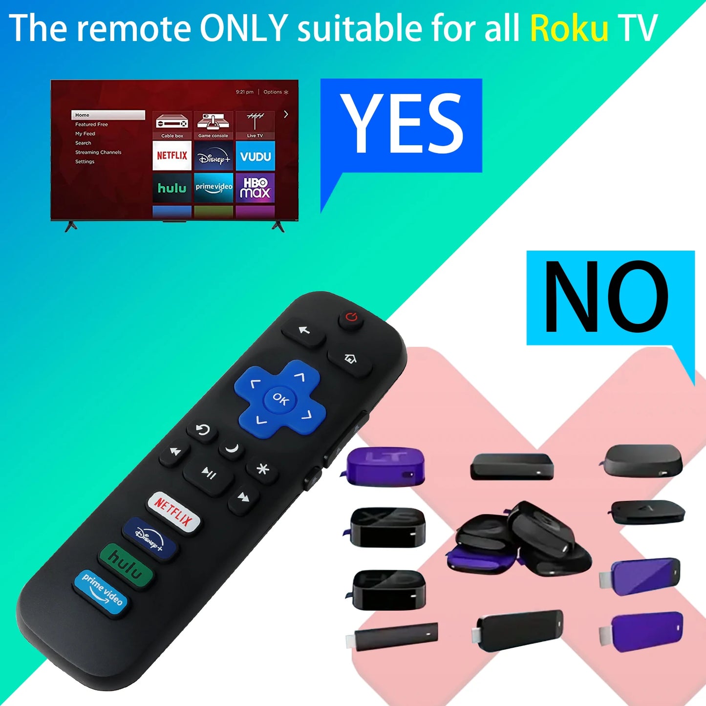 Universal Remote Control Use for Roku for Hisense TCL RCA Sharp TV Controller with Shortcut Buttons